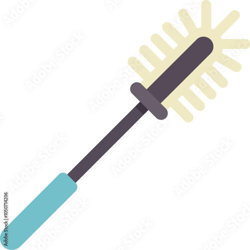 Toilet brush with blue handle resting on a pure white background