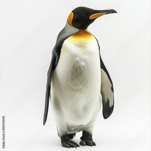 A penguin stands proudly on a light background, showcasing its natural beauty and the elegance of its form. photo