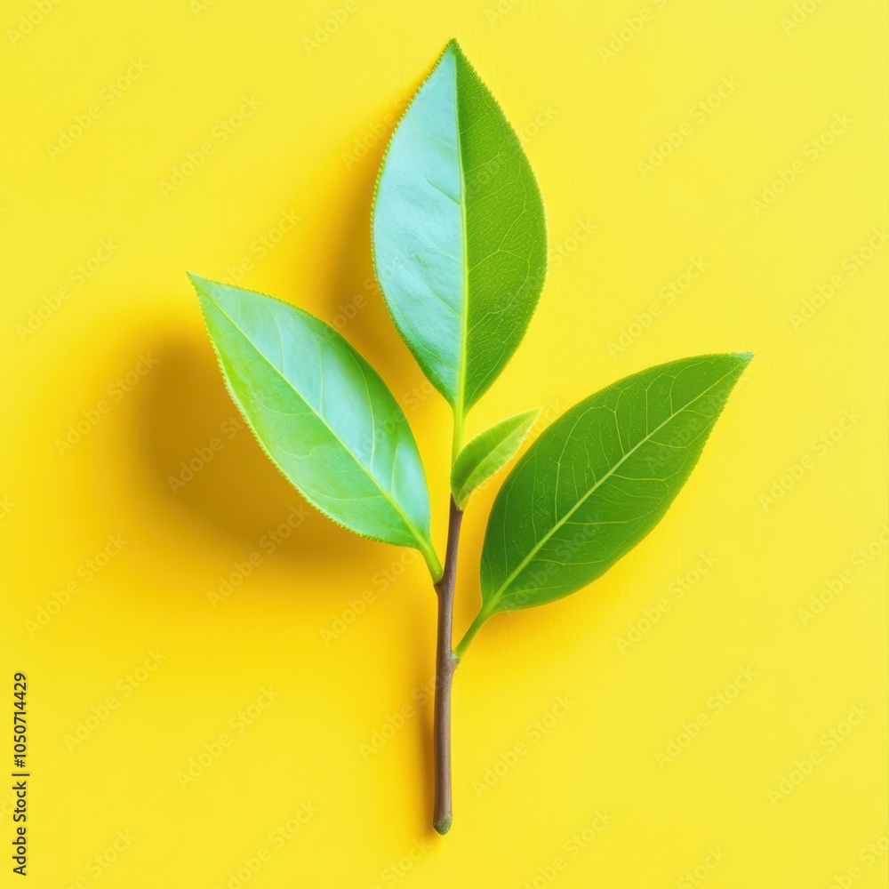 a green leaf on a yellow background a green leaf on a yellow background