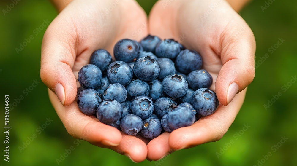 Hands Holding Ripe Blueberries in a Garden Setting Hands Holding Ripe Blueberries in a Garden Setting