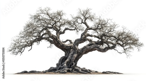Wallpaper Mural An ancient tree with sprawling branches and a weathered trunk, isolated on a bright white background, showcasing its timeless presence. Torontodigital.ca