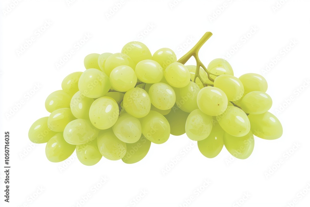 A bunch of green grapes with visible stems, isolated to showcase their glossy texture and juicy appearance A bunch of green grapes with visible stems, isolated to showcase their glossy texture and juicy appearance
