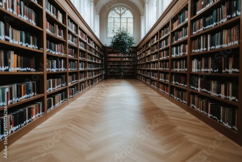 Wallpaper Mural a long hallway with many bookshelves in it Torontodigital.ca