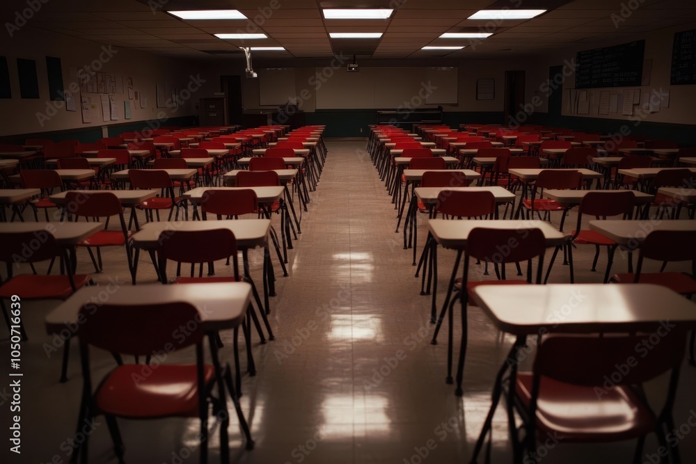 Fototapeta premium a classroom with empty desks and chairs