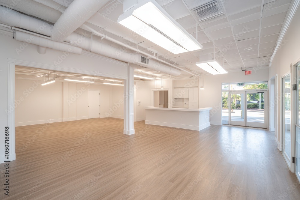 a large empty office with white walls and wooden floors a large empty office with white walls and wooden floors
