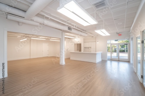 Wallpaper Mural a large empty office with white walls and wooden floors Torontodigital.ca