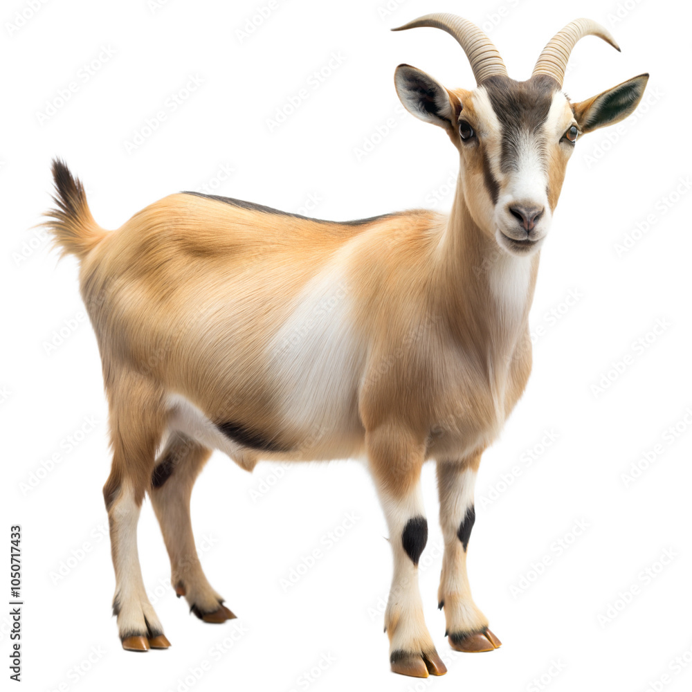 Fototapeta premium Side Profile of a White Goat on a White Background