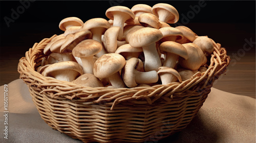 Mushrooms in a wicker basket close-up. Mushroom harvest in autumn. Collect mushrooms. Forest mushroom, champignon, porcini mushroom. Forest mushrooms in a basket.