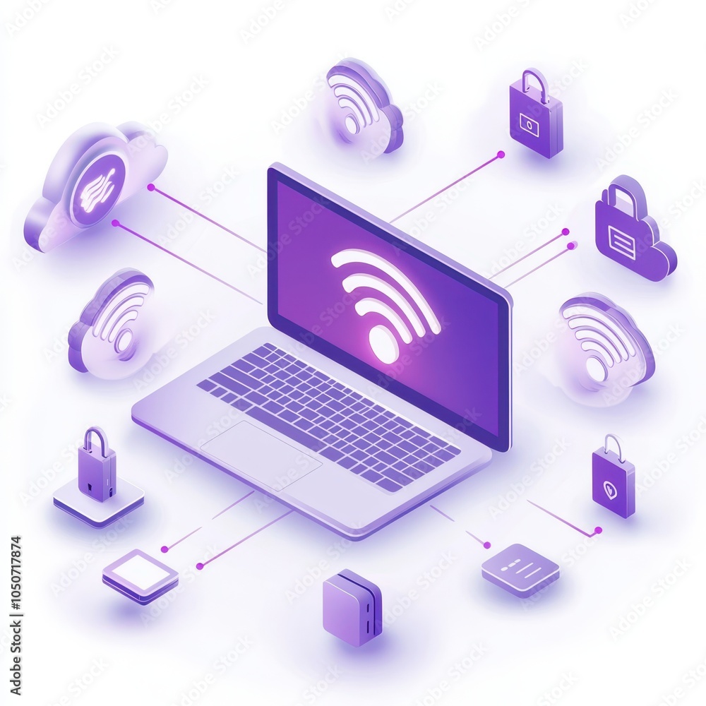 a laptop with wifi and other devices connected to it a laptop with wifi and other devices connected to it