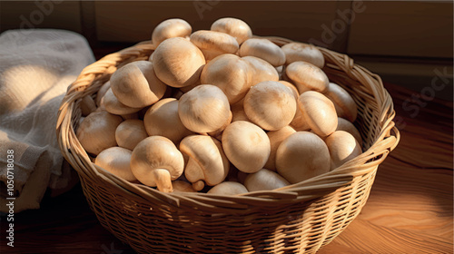 Mushrooms in a wicker basket close-up. Mushroom harvest in autumn. Collect mushrooms. Forest mushroom, champignon, porcini mushroom. Forest mushrooms in a basket.