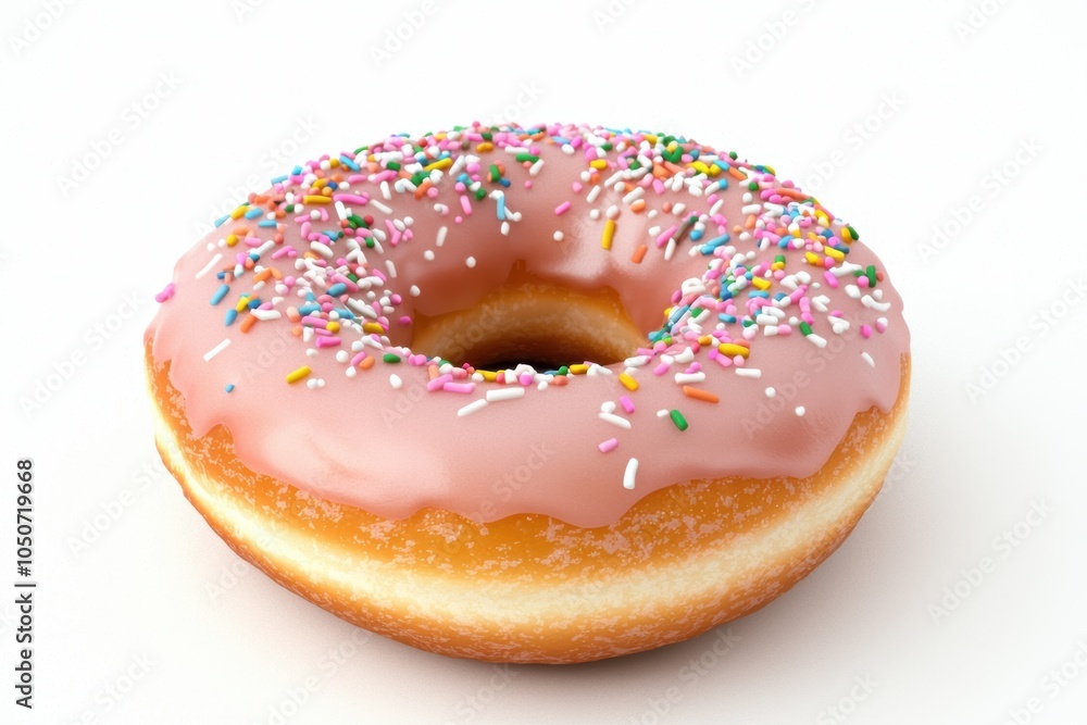 A glazed doughnut with sprinkles, showing its shiny surface and soft, pillowy texture beneath the coating, 3D illustration A glazed doughnut with sprinkles, showing its shiny surface and soft, pillowy texture beneath the coating, 3D illustration