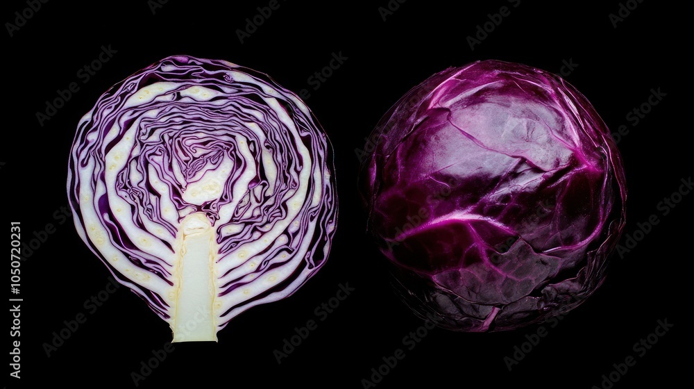 High-Contrast Shot of Red Cabbage with Intricate Layers High-Contrast Shot of Red Cabbage with Intricate Layers