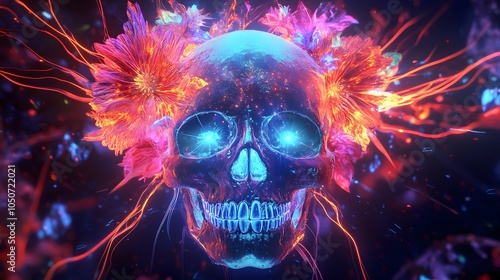 Neon Sugar Skull in Bright Colors