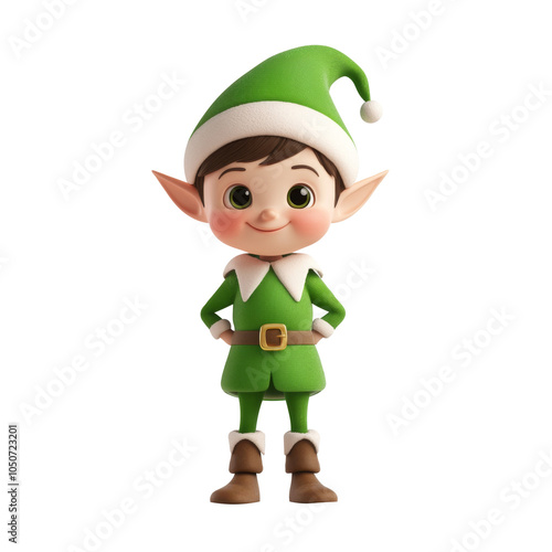 cute little kid wearing green elf Christmas costume.. Generative AI