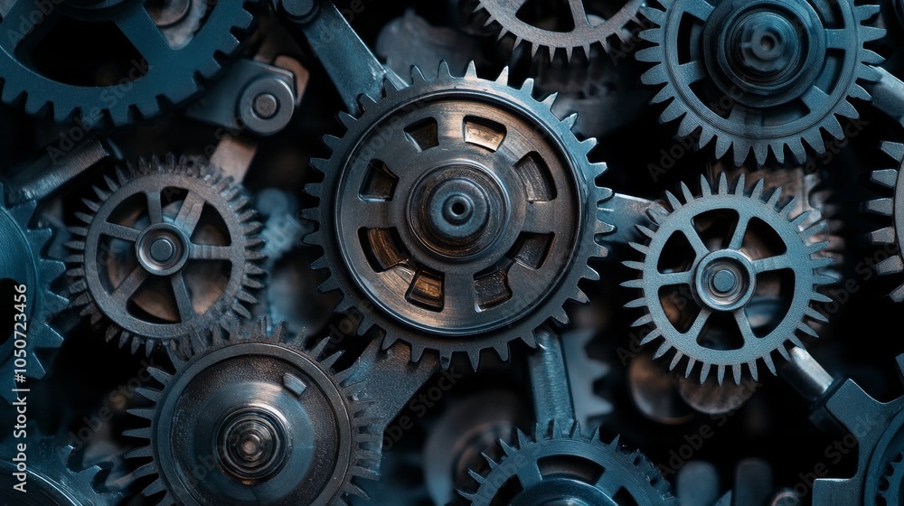 A collection of gears in different sizes and shapes working together smoothly, Depicting the collaborative effort and efficiency of diverse teams, photography style A collection of gears in different sizes and shapes working together smoothly, Depicting the collaborative effort and efficiency of diverse teams, photography style
