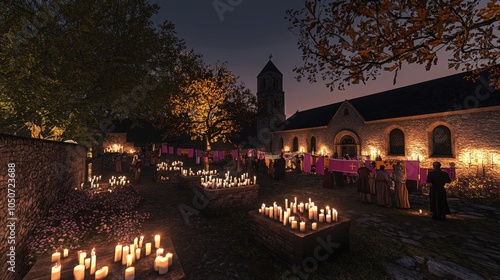 Candlelit evening service in historic churchyard