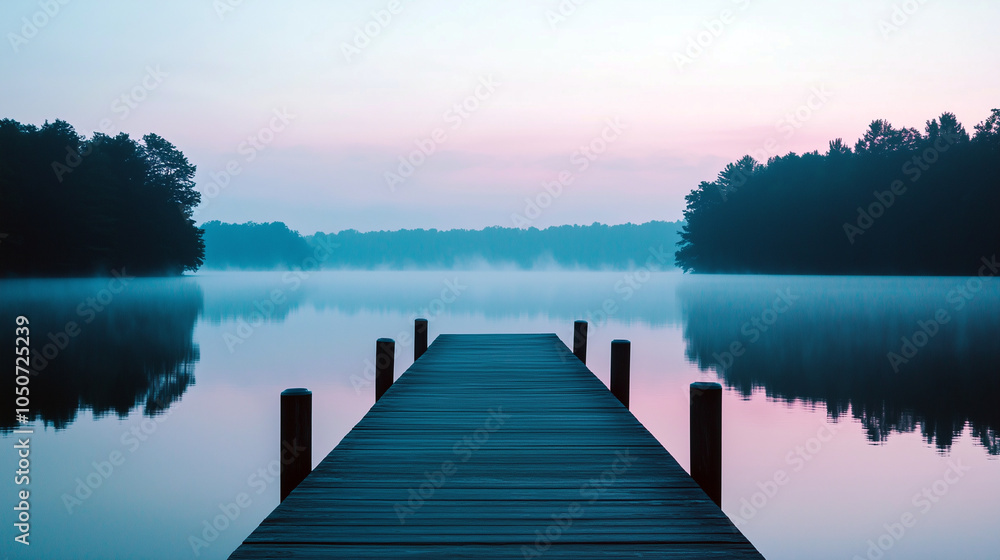 Naklejka premium Serene Lake at Dawn with Pastel Reflections and Soft Light