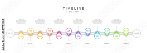 Infographic workflow diagram 12 months for Business Presentations. Timeline diagram, report, web design. Creative, vector, illustration	