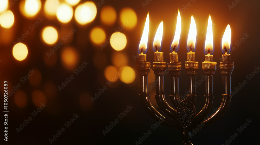 Fototapeta premium Glowing Menorah: A Symbol of Hanukkah's Light 