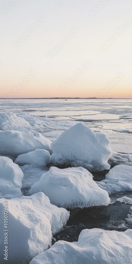 Obraz premium Frozen Lake Landscape: Ice Floes and Serene Beauty