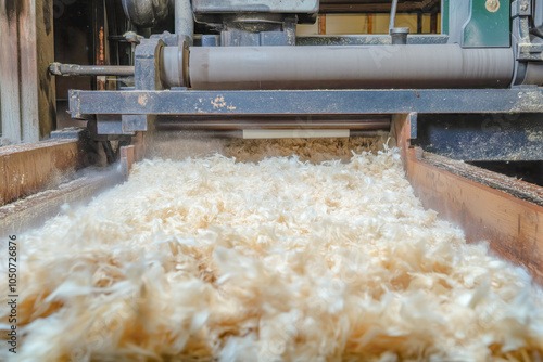 An overview of pulp and paper mill operations with industrial machinery processing wood fibers highlighting the papermaking process in the forestry industry photo