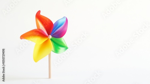 A colorful pinwheel on a solid white background symbolizing the dynamism of diversity, Highlighting the movement and energy created by diverse inputs, minimalistic style photo