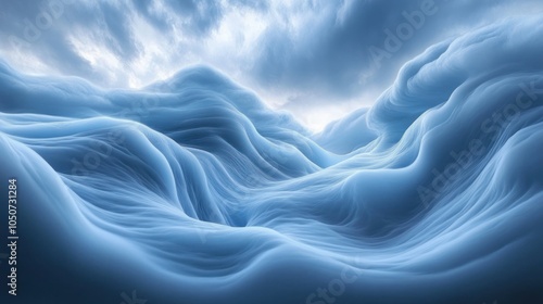 Wallpaper Mural Abstract landscape with blue waves, cloudy sky. Torontodigital.ca