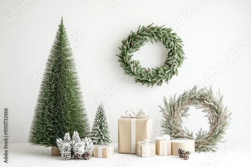 Festive Christmas Decorations with Gifts and Wreaths