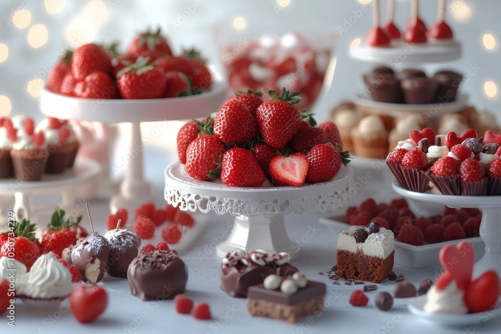 Fresh Strawberries and Sweet Treats Displayed Elegantly Fresh Strawberries and Sweet Treats Displayed Elegantly