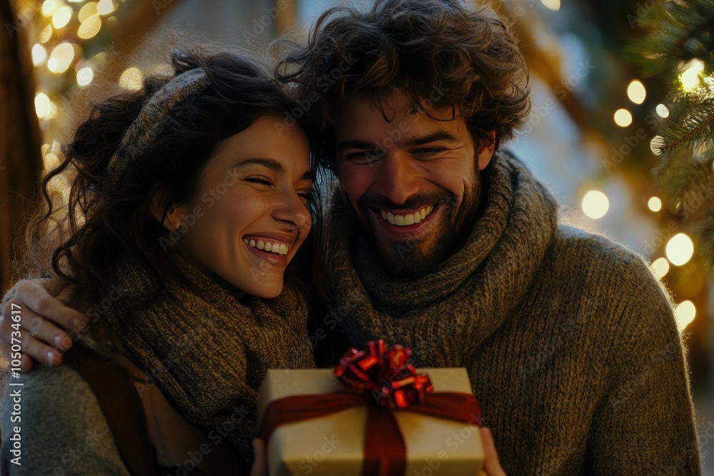 Joyful Couple Celebrating the Holiday Season Joyful Couple Celebrating the Holiday Season
