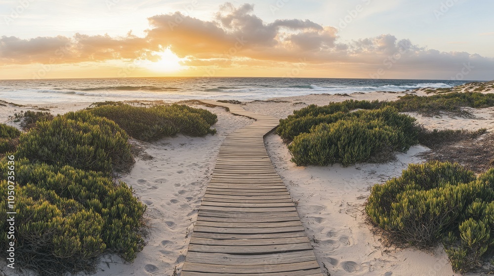 Sunset Beach Walkway: A Tranquil Coastal Scene Sunset Beach Walkway: A Tranquil Coastal Scene