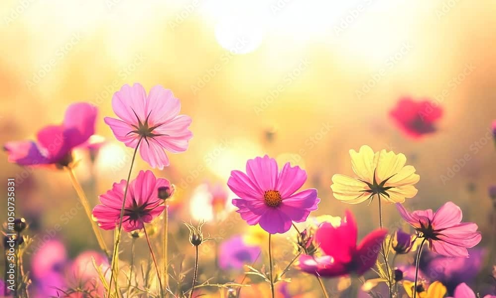 A serene field of colorful flowers illuminated by soft sunlight, evoking a sense of tranquility. A serene field of colorful flowers illuminated by soft sunlight, evoking a sense of tranquility.