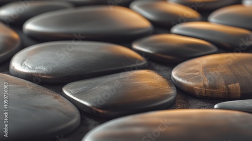 Smooth river stones forming a calming pattern tile photo