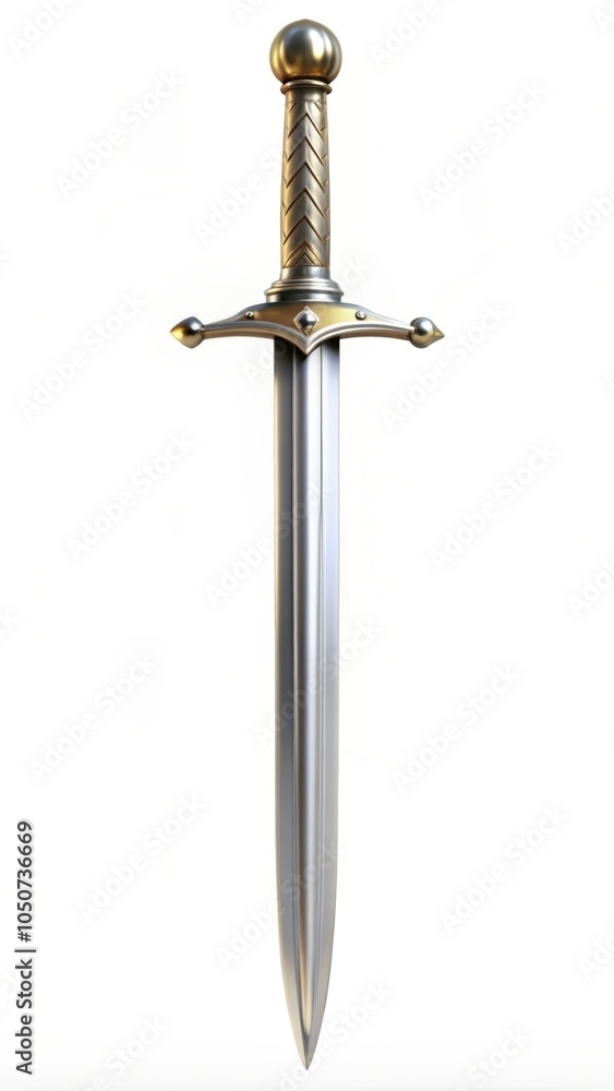 Sharp silver blade and ornate golden hilt of a medieval fantasy sword, isolated on white background Sharp silver blade and ornate golden hilt of a medieval fantasy sword, isolated on white background
