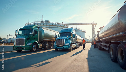 A gas trucking fleet at a distribution hub highlights efficiency in energy logistics and readiness. photo