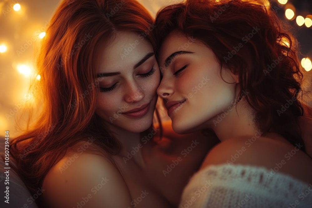 Young lesbian couple being romantic at home, Generative AI Young lesbian couple being romantic at home, Generative AI