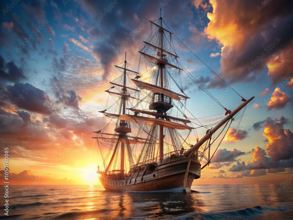 Fototapeta premium Majestic Sailboat at Sunset