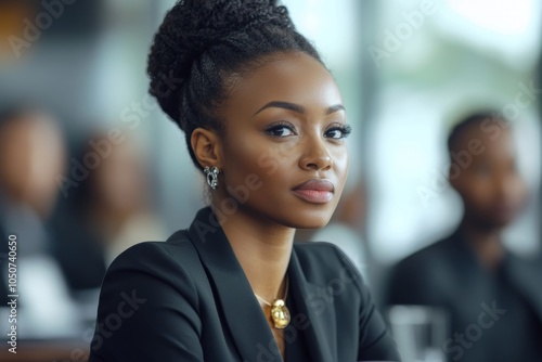 Businesswoman sitting in a meeting with her colleague, Generative AI