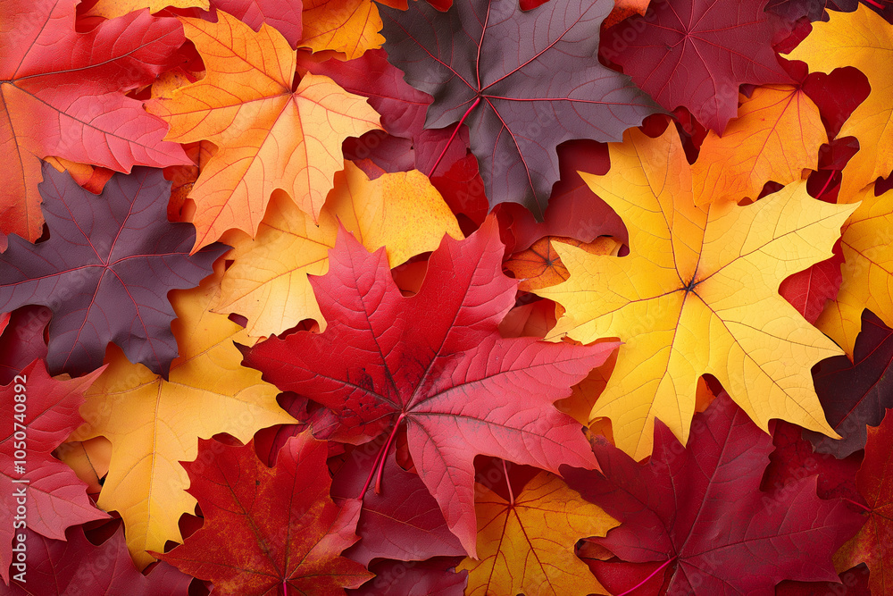 Vibrant autumn leaves in shades of red, orange, and yellow scattered on a surface. Generative AI Vibrant autumn leaves in shades of red, orange, and yellow scattered on a surface. Generative AI