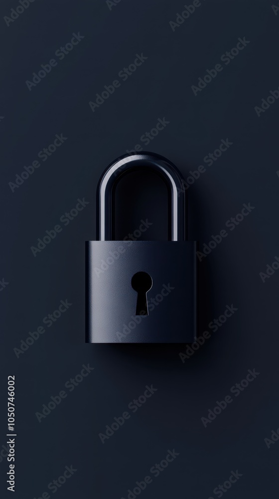 Fototapeta premium A simple black lock against a dark background symbolizes cyber security and data protection in modern technology