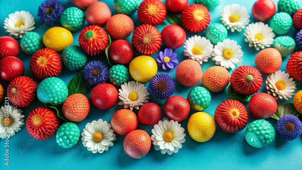 Colorful Easter eggs with flowers on a blue background. Colorful Easter eggs with flowers on a blue background.