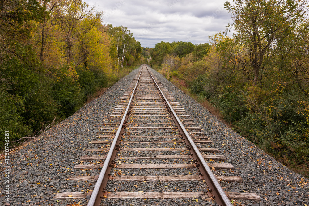 Fototapeta premium A Railroad Track Scenic Autumn Landscape