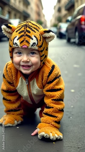 Adorable Quadrobics Toddler In Tiger Costume photo