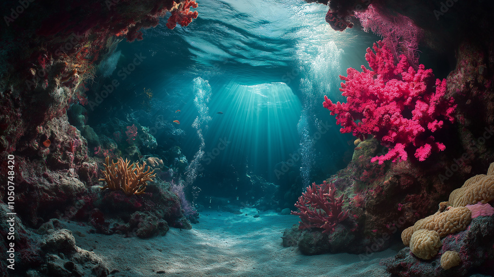 Fototapeta premium The Blue Sea’s Coral Flowers, An Exotic Marine Adventure with wallpaper background
