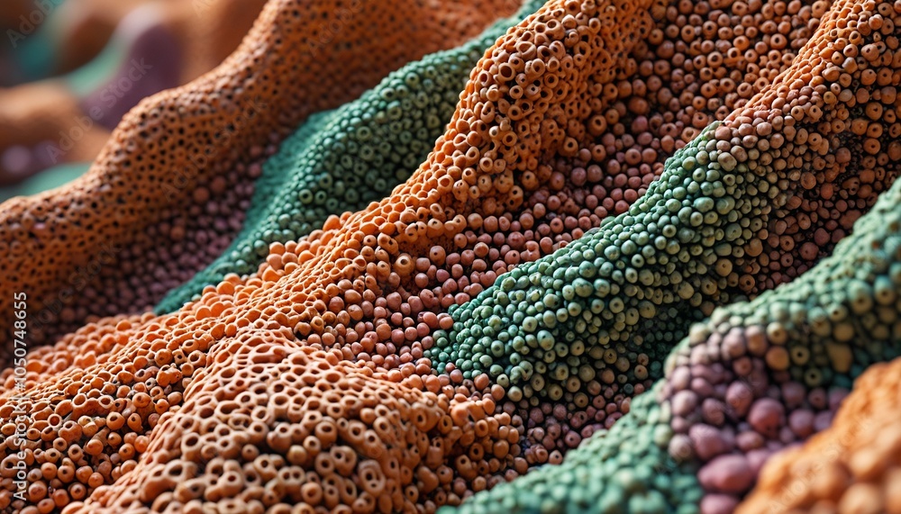 A close-up of a porous hybrid composite structure showcasing intricate textures and patterns, symbolizing biodegradable technology, Generative AI A close-up of a porous hybrid composite structure showcasing intricate textures and patterns, symbolizing biodegradable technology, Generative AI