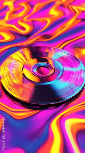 Bright neon-colored CD cover mockup showcases vibrant abstract shapes with a glossy finish photo