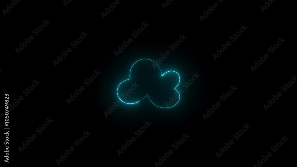 Neon cloud symbol icon glowing black background animation Neon cloud symbol icon glowing black background animation