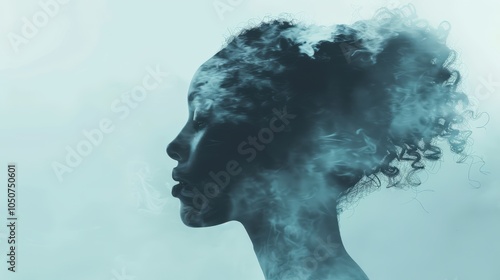 Double exposure of woman face and smoke, depression, stress, mental health