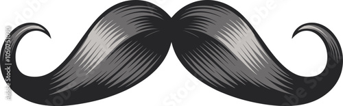 Vector Illustration of a Classic Curl-Ended Mustache on a White Background Featuring a Clean and Simple Design