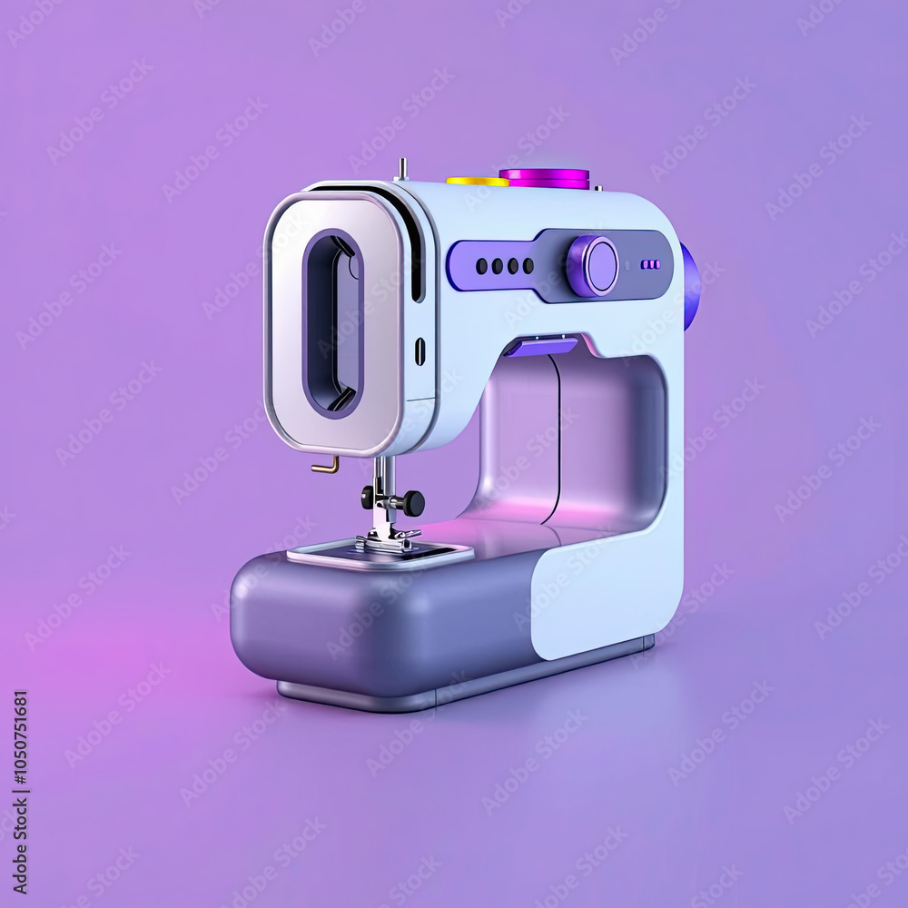 Futuristic sewing machine icon concept with vibrant colorful background Futuristic sewing machine icon concept with vibrant colorful background
